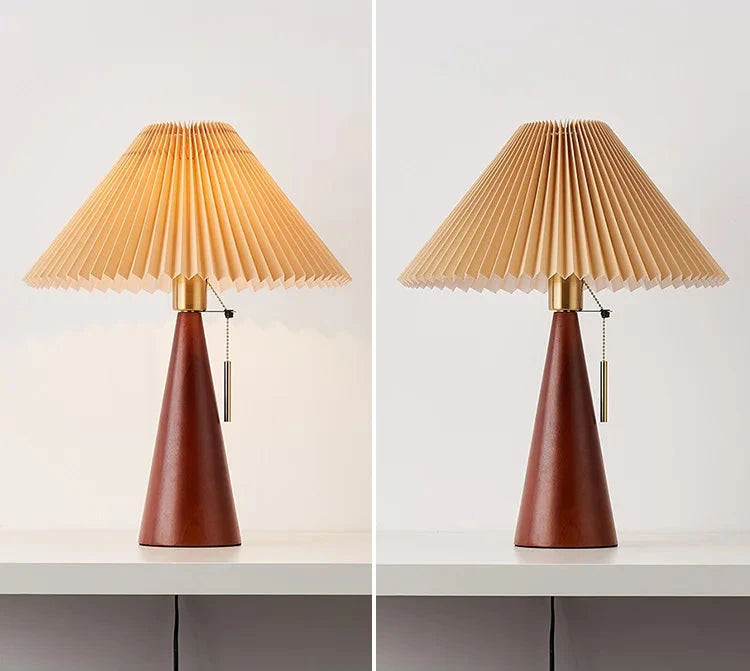 Lorna Solid Wood Vintage Pleated Table Lamp