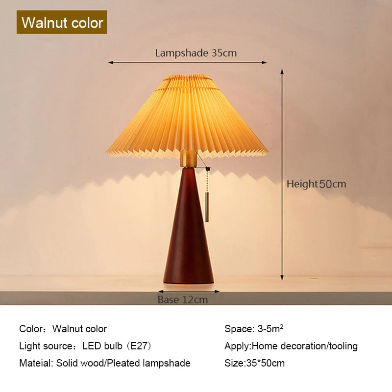 Lorna Solid Wood Vintage Pleated Table Lamp