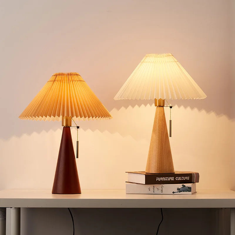 Lorna Solid Wood Vintage Pleated Table Lamp
