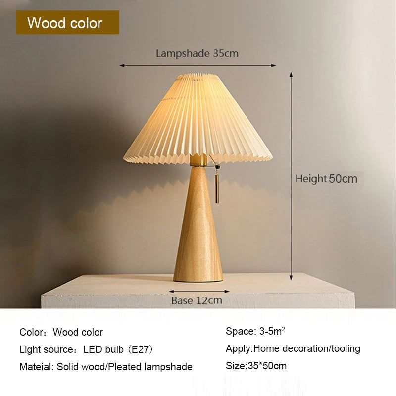 Lorna Solid Wood Vintage Pleated Table Lamp