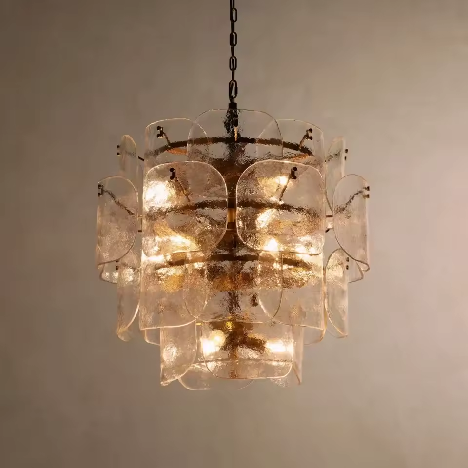Maya Glass Chandelier - Clear, lights on