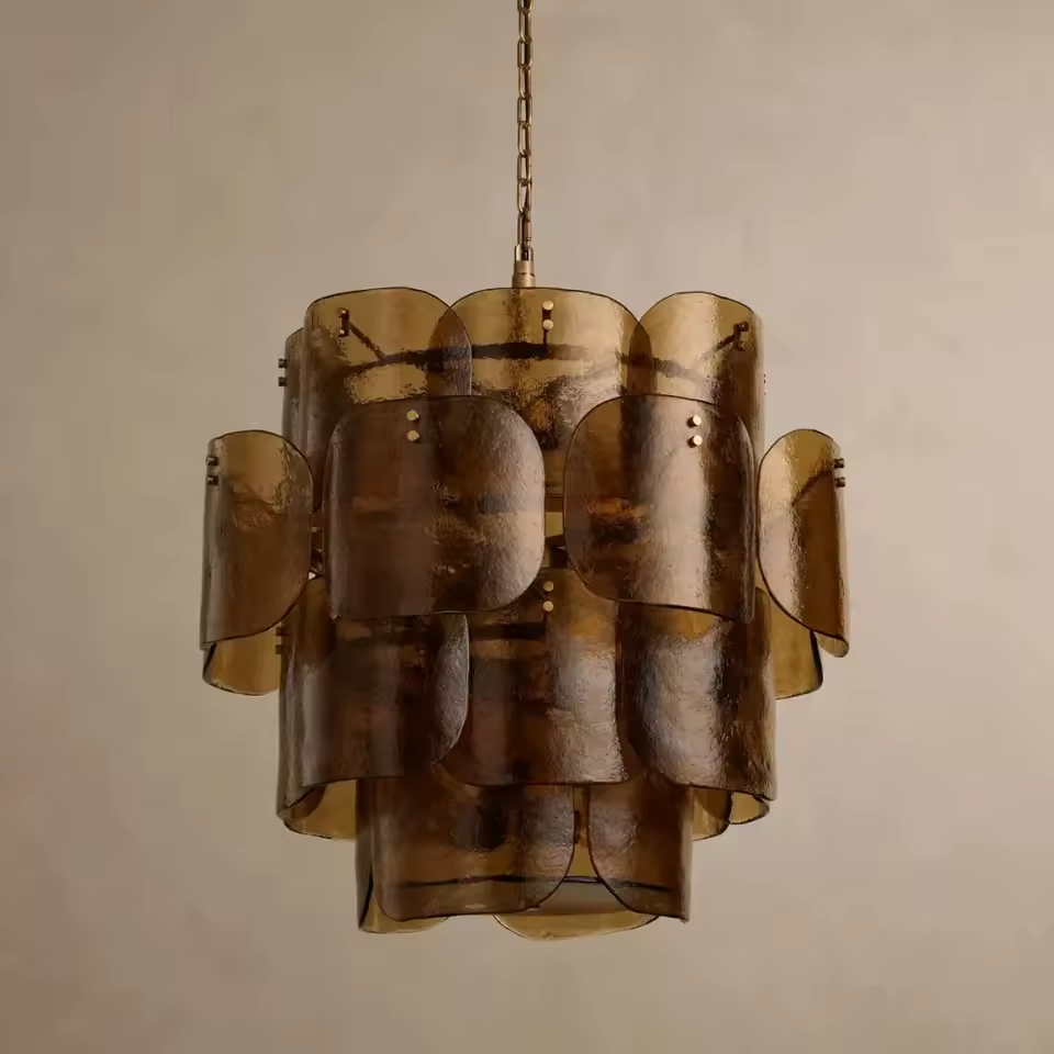 Maya Glass Chandelier - Dark Brown, lights off