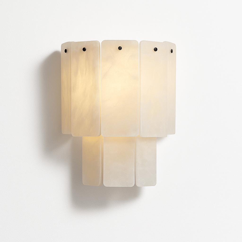 Modern wall sconce with geometric design on a white background